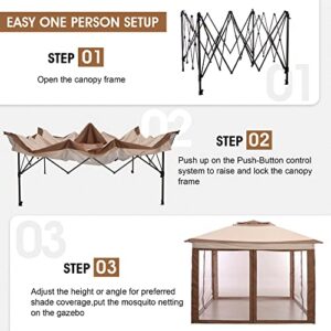 PHI VILLA 11x11ft Pop-Up Portable Instant Gazebo Canopy Tent with Mosquito Netting Outdoor Canopy Shelter with 121 Square Feet of Shade,Beige