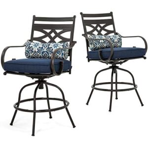 Hanover 5-Piece High Navy Blue Montclair Weather Outdoor Counter-Height Patio Dining Set, 4 Cushioned Swivel Chairs and 33" Square Stamped Rectangle Table