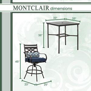 Hanover 5-Piece High Navy Blue Montclair Weather Outdoor Counter-Height Patio Dining Set, 4 Cushioned Swivel Chairs and 33" Square Stamped Rectangle Table