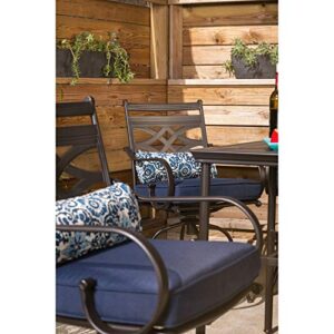 Hanover 5-Piece High Navy Blue Montclair Weather Outdoor Counter-Height Patio Dining Set, 4 Cushioned Swivel Chairs and 33" Square Stamped Rectangle Table