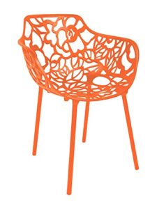 leisuremod devon modern aluminum indoor-outdoor stackable patio dining armchair, orange
