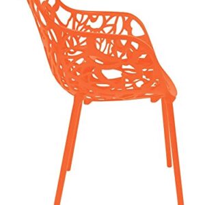 LeisureMod Devon Modern Aluminum Indoor-Outdoor Stackable Patio Dining Armchair, Orange