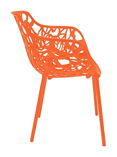 LeisureMod Devon Modern Aluminum Indoor-Outdoor Stackable Patio Dining Armchair, Orange