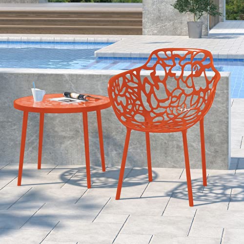 LeisureMod Devon Modern Aluminum Indoor-Outdoor Stackable Patio Dining Armchair, Orange