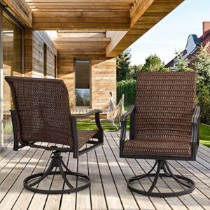 erommy patio wicker swivel chair set of 2, heavy duty outdoor dining chair with 23.5” high back, extra-large water-fall seat, rattan porch chair gentle rocker for outside, garden, backyard, 2 pcs