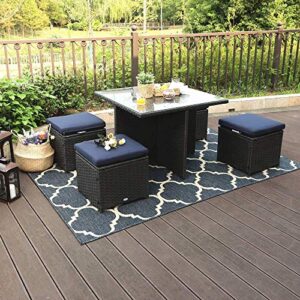 phi villa outdoor sectional wicker sofa sets patio furniture-rattan table and sofa chairs (5-piece, dining set)