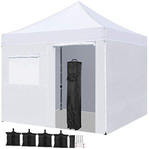 yaheetech 10 x 10 pop up commercial canopy tent with 4 removable sidewalls, sandbags, stakes & ropes, waterproof instant canopies for wedding party commercial event pavilion, white