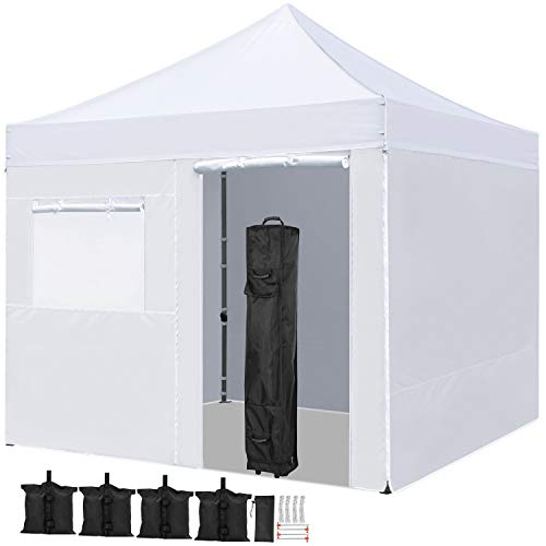 Yaheetech 10 x 10 Pop Up Commercial Canopy Tent with 4 Removable Sidewalls, Sandbags, Stakes & Ropes, Waterproof Instant Canopies for Wedding Party Commercial Event Pavilion, White