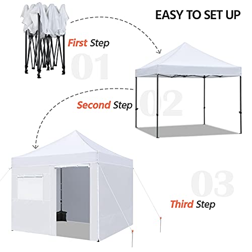 Yaheetech 10 x 10 Pop Up Commercial Canopy Tent with 4 Removable Sidewalls, Sandbags, Stakes & Ropes, Waterproof Instant Canopies for Wedding Party Commercial Event Pavilion, White