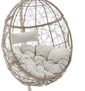 Crosley Furniture KO70230LB Cleo Indoor/Outdoor Wicker Hanging Egg Chair with Stand, Light Brown with Sand Cushions