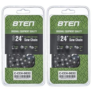 8TEN Full Chisel Skip Tooth Chainsaw Chain 24 Inch .050 3/8 84DL For Husqvarna 455 Rancher Echo CS-590 Stihl (2 Pack)