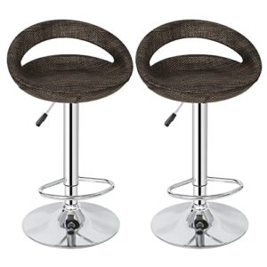 zenstyle set of 2 rattan style open back swivel barstool height adjustable brown wicker 360° swivel patio bar stool for indoor and outdoor
