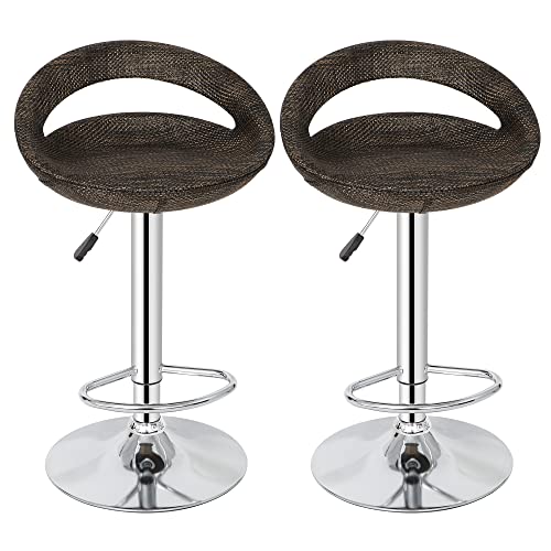 ZenStyle Set of 2 Rattan Style Open Back Swivel Barstool Height Adjustable Brown Wicker 360° Swivel Patio Bar Stool for Indoor and Outdoor