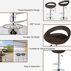 ZenStyle Set of 2 Rattan Style Open Back Swivel Barstool Height Adjustable Brown Wicker 360° Swivel Patio Bar Stool for Indoor and Outdoor