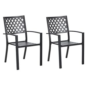 mfstudio black metal patio stacking chairs wave back indoor outdoor dining set wrought iron chair with arm, set of 2