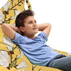 ambesonne floral lounger chair bag, retro magnolia tree branch flourishing fragrance blossoms pattern print, high capacity storage with handle container, lounger size, mustard brown and green
