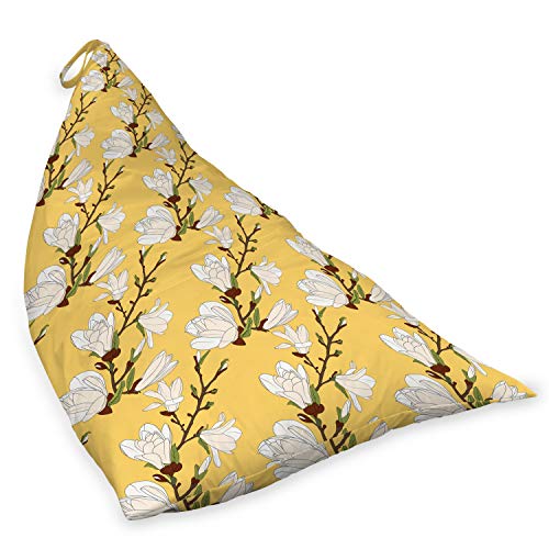 Ambesonne Floral Lounger Chair Bag, Retro Magnolia Tree Branch Flourishing Fragrance Blossoms Pattern Print, High Capacity Storage with Handle Container, Lounger Size, Mustard Brown and Green