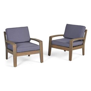 christopher knight home grenada outdoor acacia wood club chairs with water resistant cushions, 2-pcs set, grey finish / dark grey