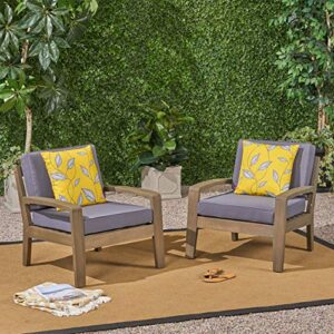 Christopher Knight Home Grenada Outdoor Acacia Wood Club Chairs with Water Resistant Cushions, 2-Pcs Set, Grey Finish / Dark Grey