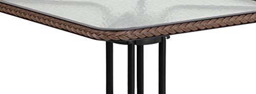 Flash Furniture 28'' Square Tempered Glass Metal Table with Dark Brown Rattan Edging