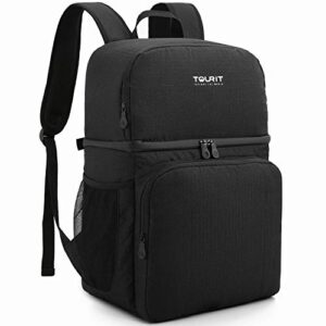 tourit cooler backpack double deck lunch backpack with insulated leakproof cooler bag for men women work, picnics, hiking, camping, beach, park or day trips, 28l