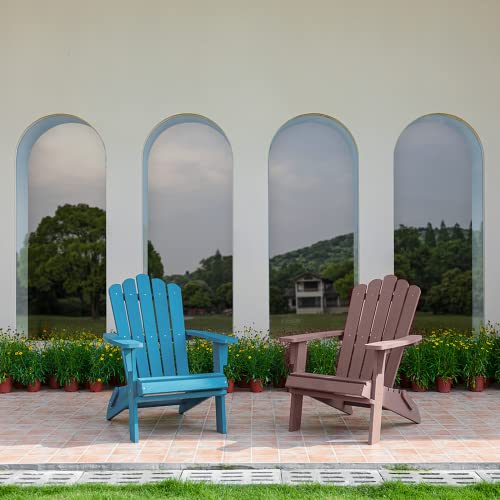 ACUEL Folding Adirondack Chair, Poly Lumber Fire Pit Chair, Durable All-Weather Patio Chairs for Garden, 350 Lbs Support Oversized Adirondack Chair(Blue, 1 pc)