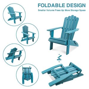 ACUEL Folding Adirondack Chair, Poly Lumber Fire Pit Chair, Durable All-Weather Patio Chairs for Garden, 350 Lbs Support Oversized Adirondack Chair(Blue, 1 pc)