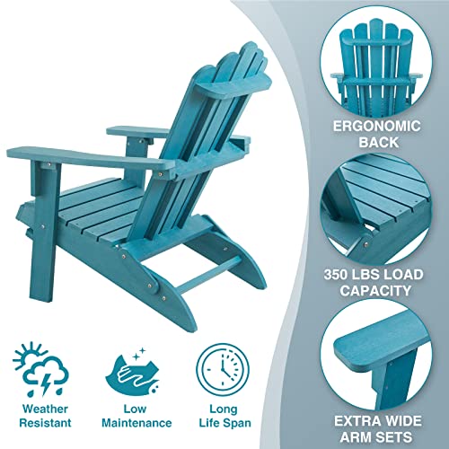 ACUEL Folding Adirondack Chair, Poly Lumber Fire Pit Chair, Durable All-Weather Patio Chairs for Garden, 350 Lbs Support Oversized Adirondack Chair(Blue, 1 pc)