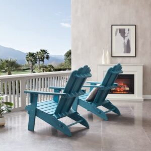 ACUEL Folding Adirondack Chair, Poly Lumber Fire Pit Chair, Durable All-Weather Patio Chairs for Garden, 350 Lbs Support Oversized Adirondack Chair(Blue, 1 pc)