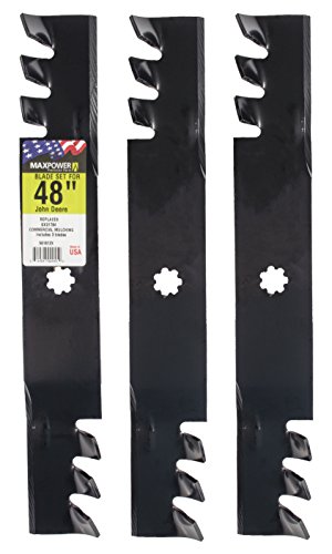 MaxPower 561812XB Set of 3, 3-N-1 Commercial Mulching Blades for 48 in. Cut John Deere Mowers, Replaces OEM no. GX21784, GX21786, Black