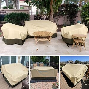 SunPatio Outdoor Couch Cover Waterproof, Patio Furniture Covers for Oversized Sofa Loveseat Bench, Heavy Duty Outdoor Furniture Cover with Air Vents and Handles, 90W x 42D x 32H inch, Beige & Olive