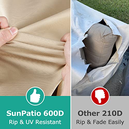 SunPatio Outdoor Couch Cover Waterproof, Patio Furniture Covers for Oversized Sofa Loveseat Bench, Heavy Duty Outdoor Furniture Cover with Air Vents and Handles, 90W x 42D x 32H inch, Beige & Olive