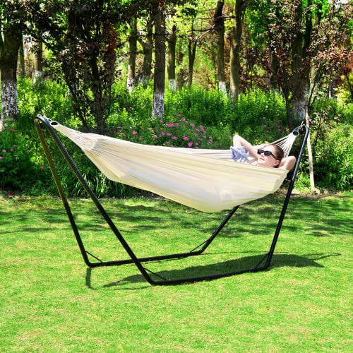 Gafete Hammocks with Stand Included Space Saving Steel V-Stand Heavy Duty for 2 Person Indoor Outdoor Patio 450 lbs Capacity (Natural)