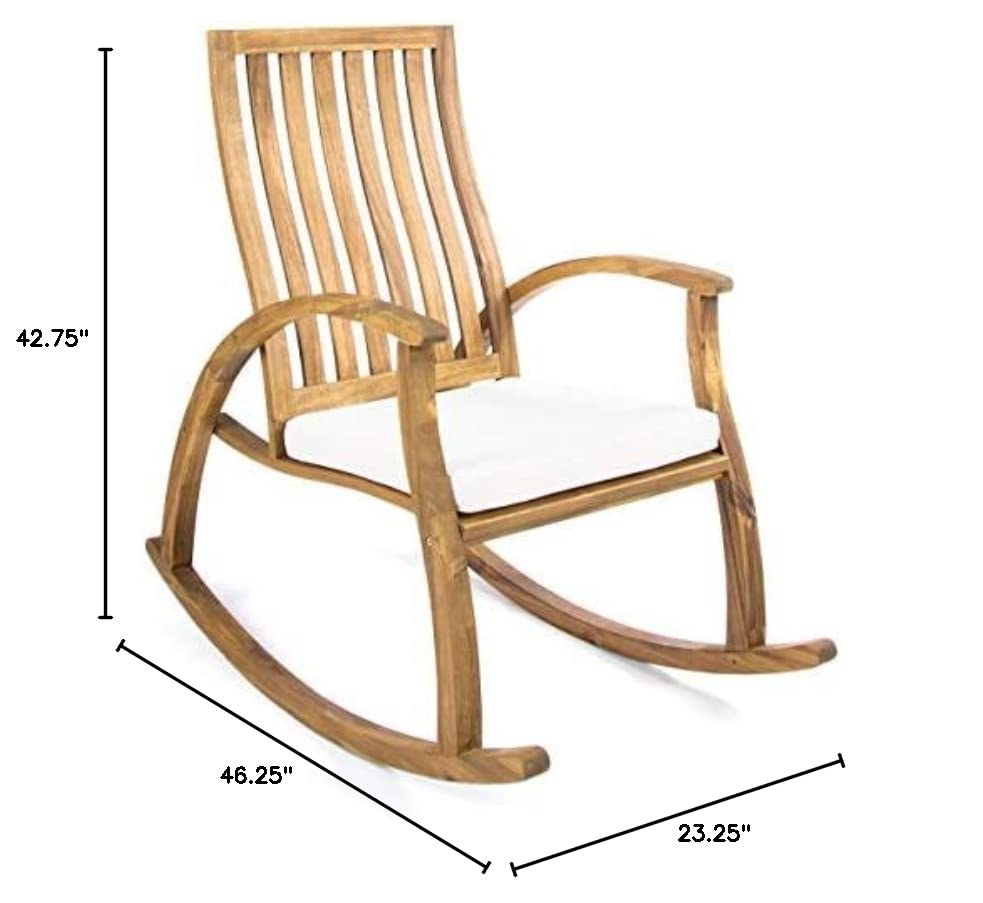 GDFStudio Caleb Outdoor Acacia Wood Rocking Chair with Water Resistant Cushion (Natural Stained/Cream)