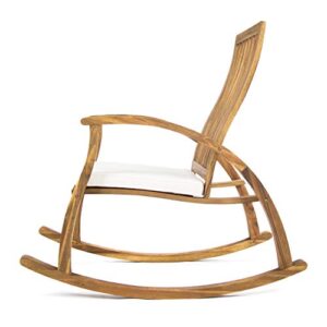 GDFStudio Caleb Outdoor Acacia Wood Rocking Chair with Water Resistant Cushion (Natural Stained/Cream)