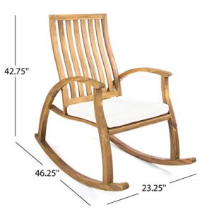 GDFStudio Caleb Outdoor Acacia Wood Rocking Chair with Water Resistant Cushion (Natural Stained/Cream)