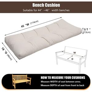 RACE LEAF Bench Cushion 45" x 18" Cream, Outdoor/Indoor Water Resistant Bench Seat Pads, Tufted Loveseat Cushion for Swing, Wicker, Garden Bench, Indoor, Shoe Storage, Window, Piano