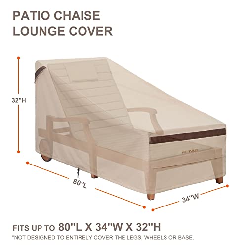 Patio Chaise Lounge Chair Cover Set of 2, Outdoor Lounge Covers Waterproof 80inch Begie Patio 2 Pack Pool Chair Covers Waterproof UV-Resistant Windproof Dustproof