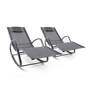 wecooper zero gravity rocking chair, patio chaise for indoor and outdoor, wavy lounge chair for yard and patio, removable headrest, black and silver, twin pack
