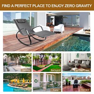 WeCooper Zero Gravity Rocking Chair, Patio Chaise for Indoor and Outdoor, Wavy Lounge Chair for Yard and Patio, Removable Headrest, Black and Silver, Twin Pack