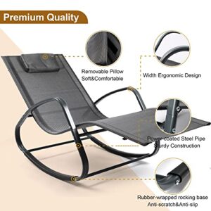 WeCooper Zero Gravity Rocking Chair, Patio Chaise for Indoor and Outdoor, Wavy Lounge Chair for Yard and Patio, Removable Headrest, Black and Silver, Twin Pack