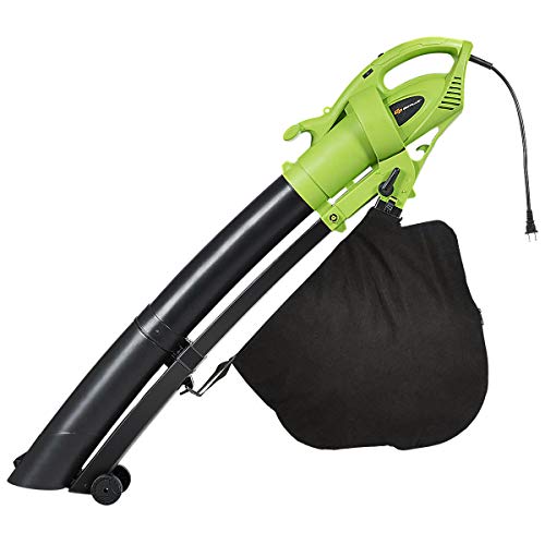 Goplus 3-in-1 Electric Leaf Blower/ Vacuum/ Mulcher Lightweight Corded Kit with Disposable Collector for Clearing Dust, Leaves & Snow, 170MPH, 7.5AMP (Green)