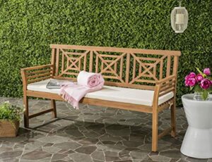 safavieh pat6737a outdoor collection del mar 3 seat bench, natural/beige