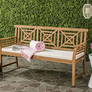 Safavieh PAT6737A Outdoor Collection Del Mar 3 Seat Bench, Natural/Beige