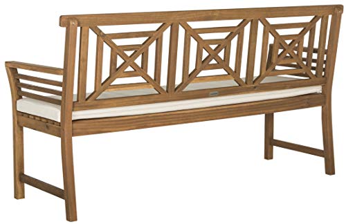 Safavieh PAT6737A Outdoor Collection Del Mar 3 Seat Bench, Natural/Beige