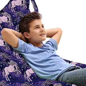 ambesonne unicorn lounger chair bag, dreamy star mystic creature galloping among night clouds cosmos theme, high capacity storage with handle container, lounger size, lilac indigo blue violet
