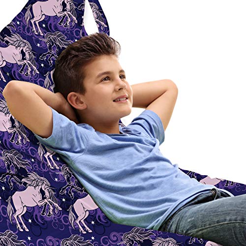 Ambesonne Unicorn Lounger Chair Bag, Dreamy Star Mystic Creature Galloping Among Night Clouds Cosmos Theme, High Capacity Storage with Handle Container, Lounger Size, Lilac Indigo Blue Violet