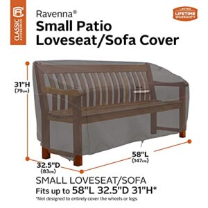 Classic Accessories Ravenna Water-Resistant 58 Inch Patio Sofa/Loveseat Cover,Small-Taupe, Patio Furniture Covers