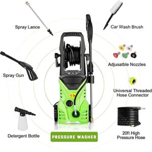 Electric Pressure Washer Homdox Pressure Washer 1500W Power Washer High Pressure Cleaner Machine with 5 Nozzles Foam Cannon,Best for Cleaning Homes, Cars, Driveways, Patios(Green)