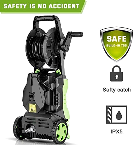 Electric Pressure Washer Homdox Pressure Washer 1500W Power Washer High Pressure Cleaner Machine with 5 Nozzles Foam Cannon,Best for Cleaning Homes, Cars, Driveways, Patios(Green)